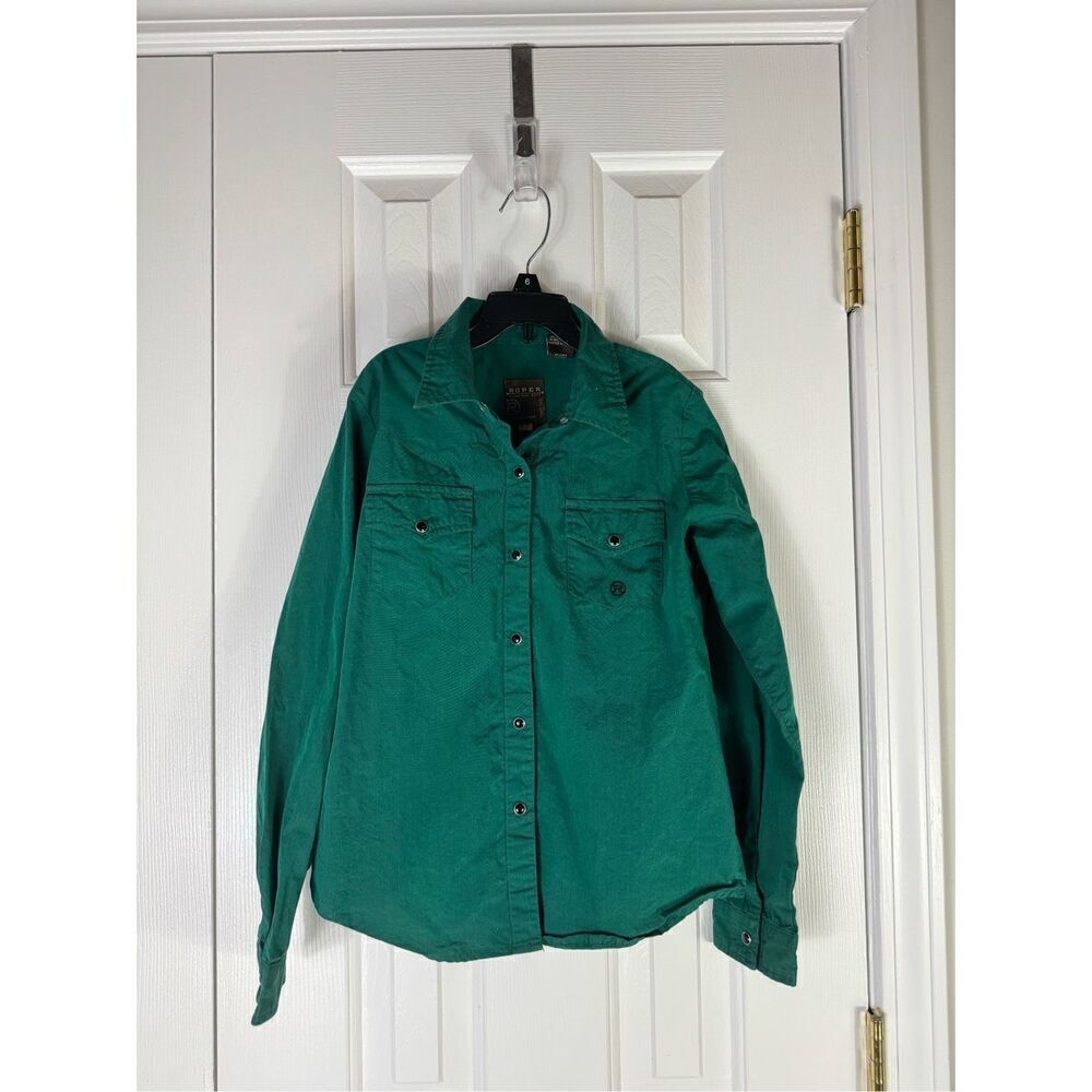 Roper Boys Green Button Up Shirt Size L 10/12